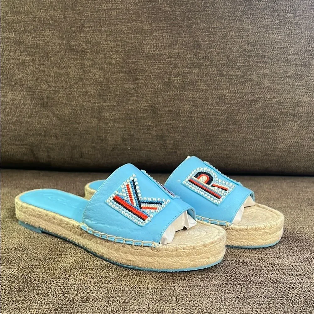 New Karl Lagerfeld Paris Caine Espadrille Slide Sandals Sz 36EU 6 US Baltic Blue